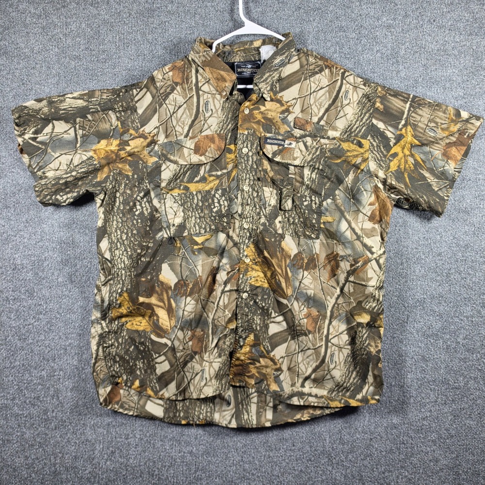 VTG‎ Winchester Shirt Mens 2XL Camoflage Hunting Fishing Ventilated Mesh Lined
